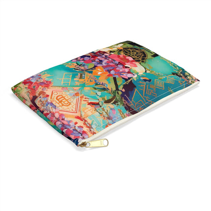 Golden Wisteria Symphony Accessory Pouch – Klimt Inspired Floral Art Design