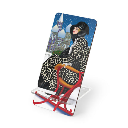 Elegant Winter Woman in Sleigh Mobile Display Stand for Smartphones