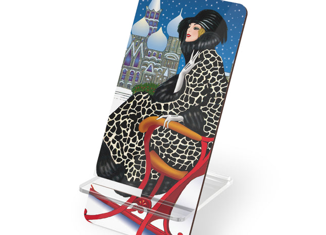 Elegant Winter Woman in Sleigh Mobile Display Stand for Smartphones
