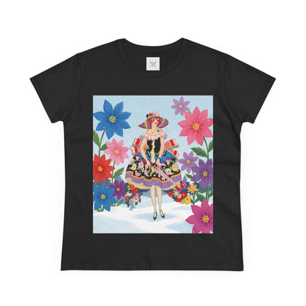 🌸❄️ The Winter Blossom Belle Cotton Tee – Art Deco Floral Fantasy