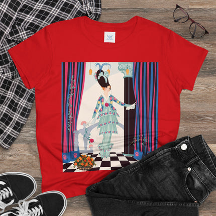 🌸🎭 The Lady Of The Garden Salon Cotton Tee – Art Deco Floral Elegance
