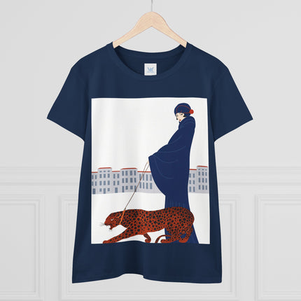 🐆🖤 The Lady With The Leopard Cotton Tee – Art Deco Fashion Illustration