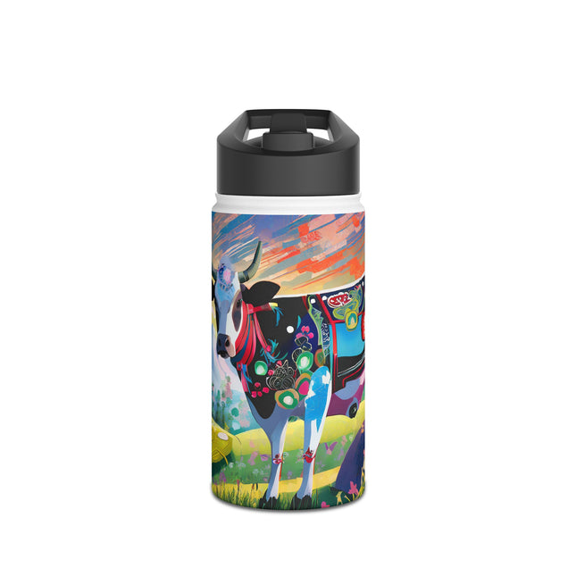 Cyber Glitch Cow Stainless Steel Water Bottle
