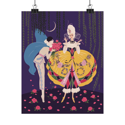 🌹🌙 The Lady Of The Moonlit Rose Masquerade Matte Vertical Poster – Art Deco Fashion Illustration