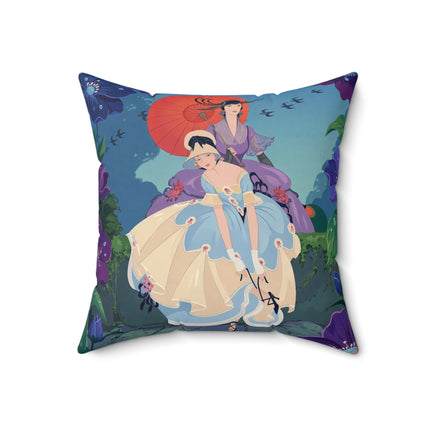 👒🌺 The Ladies Of The Enchanted Garden Stroll Square Pillow – Art Deco Floral Elegance