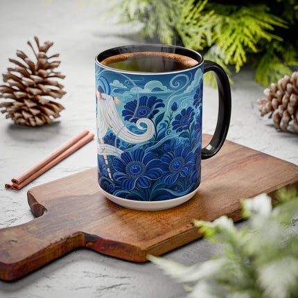 💙🌸 The Sapphire Wind Dancer Colorful Mug – Art Deco Floral Fantasy