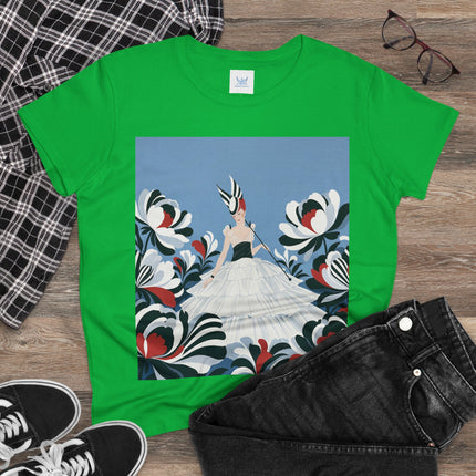 🖤🌸 The Black And Ivory Blossom Garden Cotton Tee – Art Deco Fashion Illustration