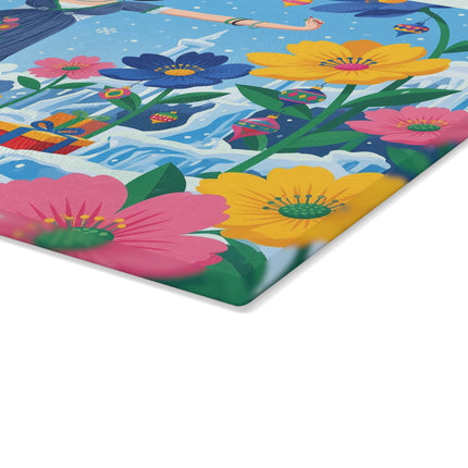 🌸❄️ The Lady Of The Enchanted Winter Garden Glass Cutting Board – Art Deco Holiday Fantasy