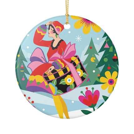 🌸🎄 Christmas In The Winter Garden Ceramic Ornament – Whimsical Holiday Fantasy