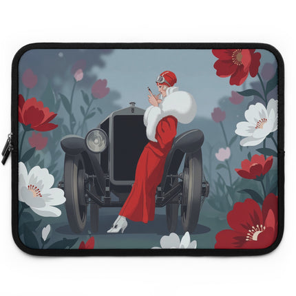 🏎️🌺 The Lady Of The Grand Touring Car Laptop Sleeve – Art Deco Motoring Elegance