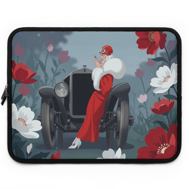 🏎️🌺 The Lady Of The Grand Touring Car Laptop Sleeve – Art Deco Motoring Elegance