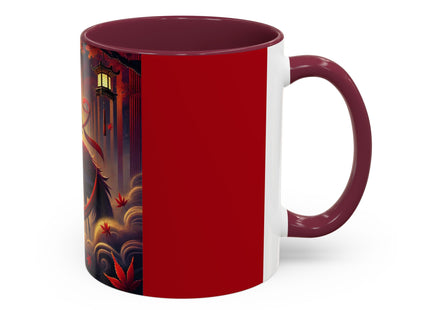 Regal Crimson Crane in the Autumn Mist Colorful Mugs (11oz, 15oz)