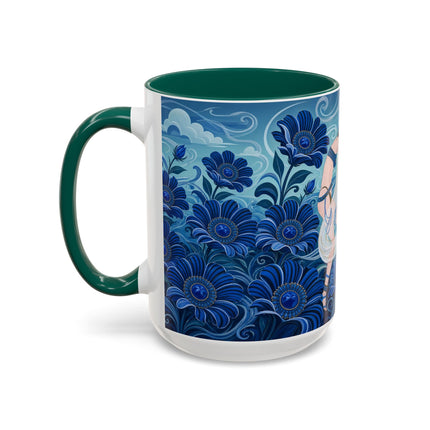 💙🌸 The Sapphire Wind Dancer Colorful Mug – Art Deco Floral Fantasy