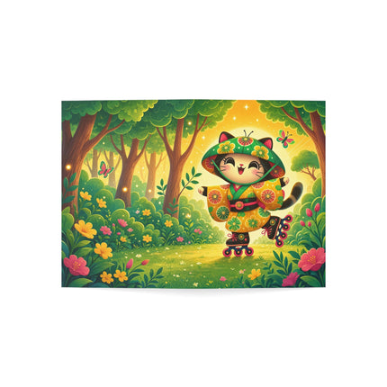 🛼🌼 The Roller-Skating Garden Kitten Greeting Card – Whimsical Woodland Adventure