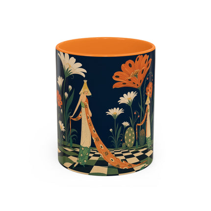🌼🧡 The Midnight Floral Masquerade Colorful Mug – Art Deco Fashion Fantasy