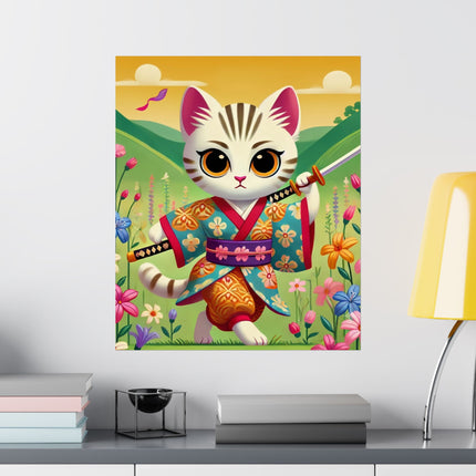 ⚔️🐱 Samurai Kitten Matte Vertical Poster – Courage, Honor & Whimsical Adventure