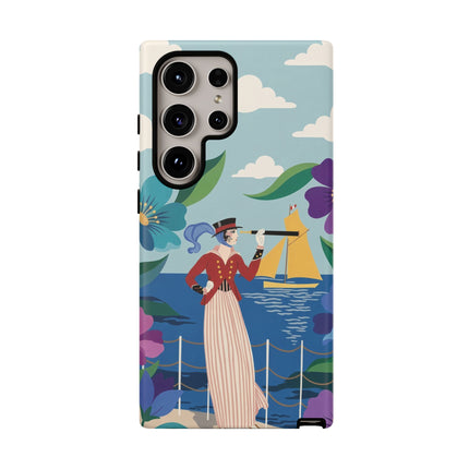 🌊🔭 The Lady Of The Seaside Lookout Phone Case – Art Deco Nautical Adventure
