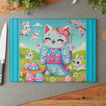 Springtime Kitten’s Easter Joy Glass Cutting Board