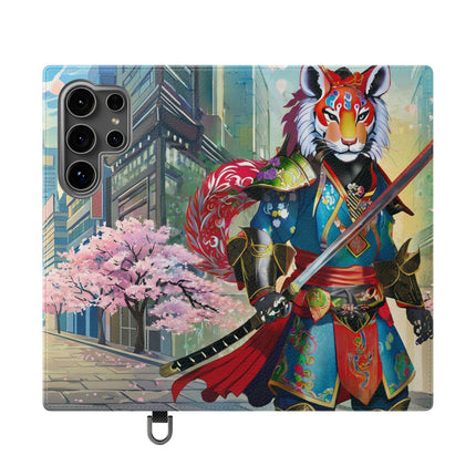 🦁🦊⚔️ Cyberpunk Lion Samurai Flip Case – Futuristic Honor & Kitsune Spirit