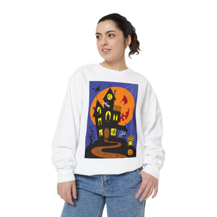 Halloween Night at the Haunted House Unisex Garment-Dyed Sweatshirt