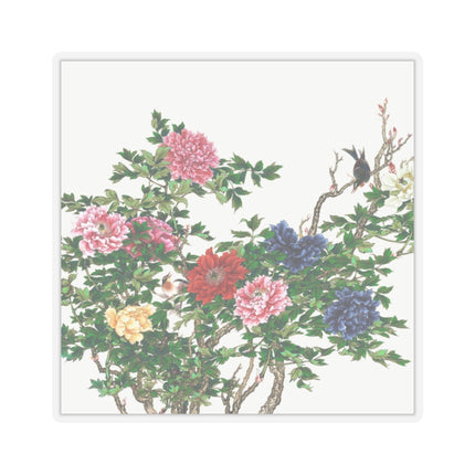 Peonies and Birds by Okamoto Shuki Kiss-Cut Stickers (4 Sizes)
