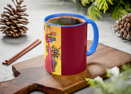 Elegant Holiday Woman with Gifts Colorful Mugs (11oz, 15oz)