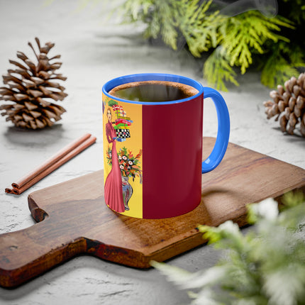 Elegant Holiday Woman with Gifts Colorful Mugs (11oz, 15oz)