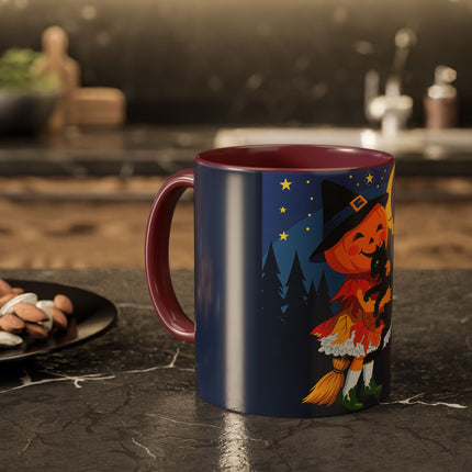 🎃🐈‍⬛ The Little Pumpkin Witch And Her Black Cat Colorful Mug – Whimsical Halloween Charm