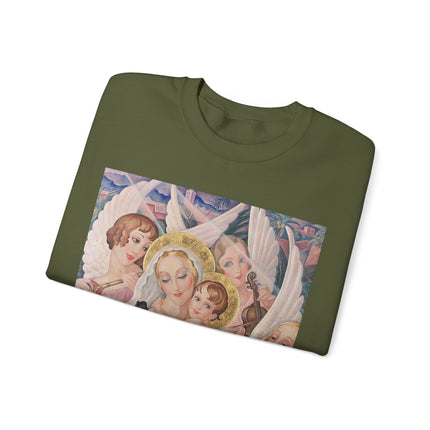 Madonna with Child Surrounded by Musical Angels by Gerda Wegener Heavy Blend™ Crewneck Sweatshirt