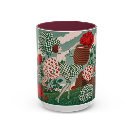 🌹💚 The Scarlet Rose Checkerboard Garden Colorful Mug – Art Deco Floral Whimsy