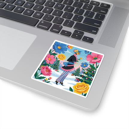 🌹🎄 The Golden Rose Of Winter Kiss-Cut Sticker – Art Deco Holiday Fantasy