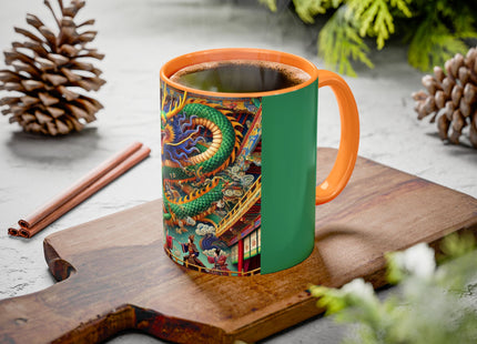 Tibetan Dragon Over Kabuki Duel Colorful Mugs (11oz, 15oz)