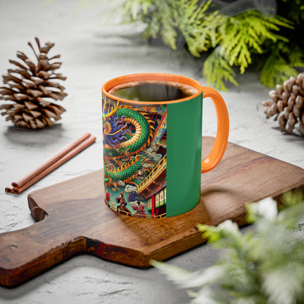 Tibetan Dragon Over Kabuki Duel Colorful Mugs (11oz, 15oz)
