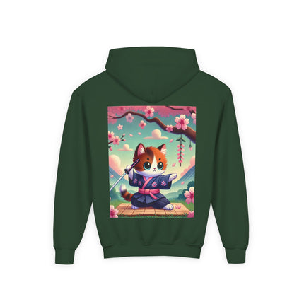 Samurai Kitten Youth Hooded Sweatshirt – Strength, Balance & Playful Courage