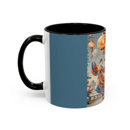 Golden Dragon & Lantern Lady Colorful Mug – Imperial Dragon & Elegant Harmony