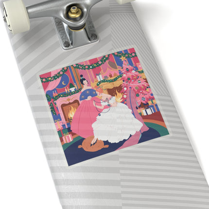 🎀🔥 Christmas By The Fireside Kiss-Cut Sticker – Art Deco Holiday Elegance