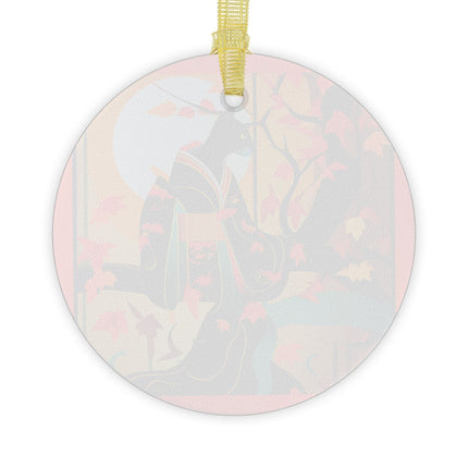 Black Cat in Kimono Glass Ornament
