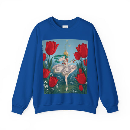 🌷🩰 The Scarlet Tulip Ballet Crewneck Sweatshirt – Art Deco Floral Whimsy