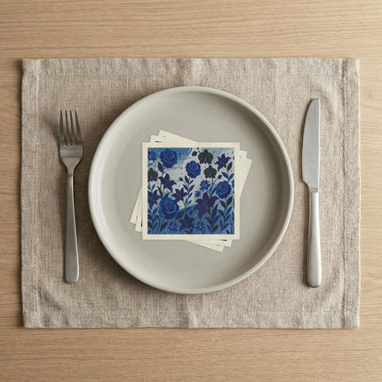 🌹💙 The Midnight Blue Rose And Orchid Garden Napkins – Art Deco Floral Elegance
