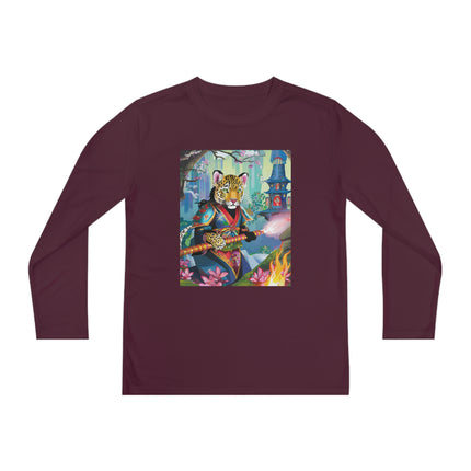 Cyberpunk Leopard Youth Long Sleeve Competitor Tee – Neon Magic & Futuristic Adventure