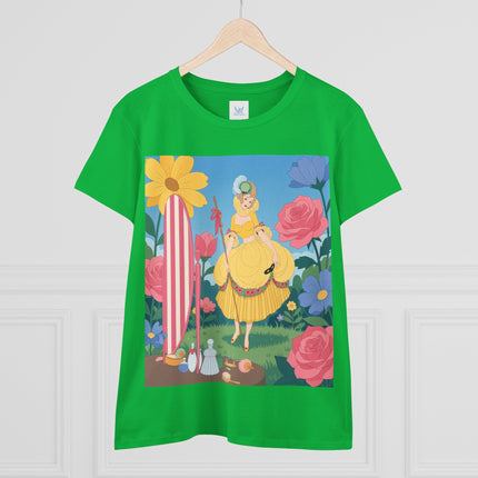🌸🪞 The Lady Of The Flower Garden Mirror Cotton Tee – Art Deco Floral Fantasy