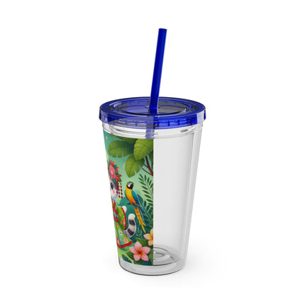Parrot Dance of the Geisha Kitten Sunsplash Tumbler with Straw, 16oz