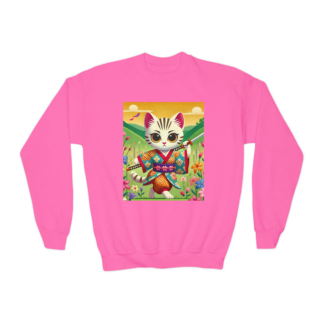 Samurai Kitten Youth Crewneck Sweatshirt – Grace, Discipline & Whimsical Strength