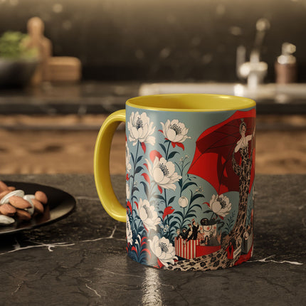 ❤️🌺 The Scarlet Parasol Spectacle Colorful Mug – Art Deco Fashion Elegance