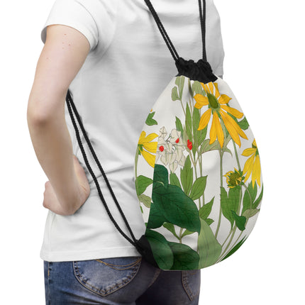 Clerodendrum & Rudbeckia by Tanigami Kônan Drawstring Bag