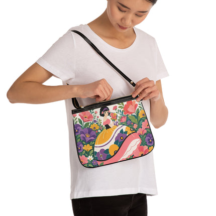 🌸💜 The Girl With The Flower Bouquet Small Shoulder Bag – Art Deco Floral Whimsy