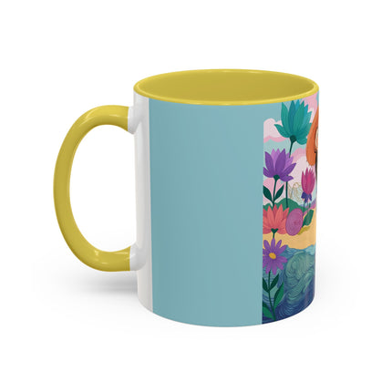 The Lady Of The Coral Parasol Colorful Mugs – Art Deco Coastal Elegance