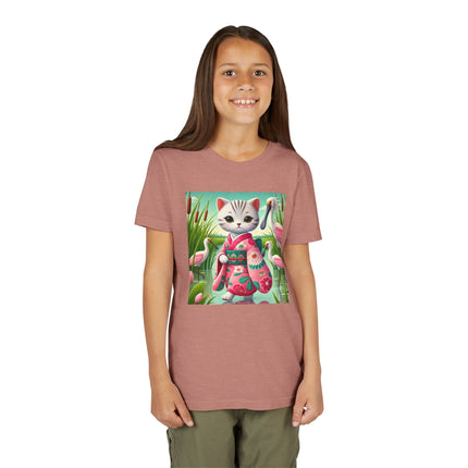 Geisha Kitten Strolls Among the Spoonbills Youth Short Sleeve Tee