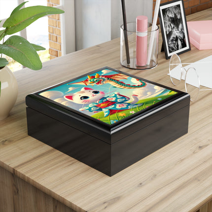 Geisha Kitten and the Dragon Jewelry Box