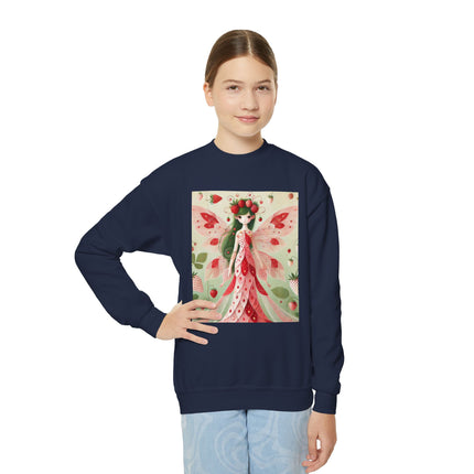 Strawberry Fairy Delight Youth Crewneck Sweatshirt – Sweet Magic, Nature & Whimsical Joy